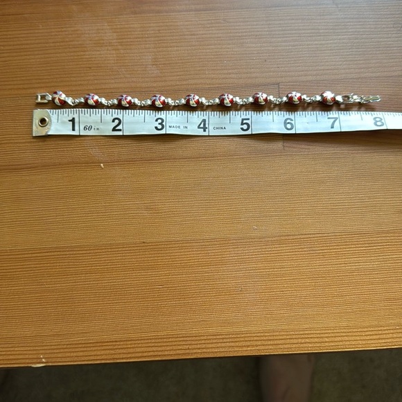 Dainty Red and Silver Peppermint Swirl Design Bracelet - Picture 4 of 4